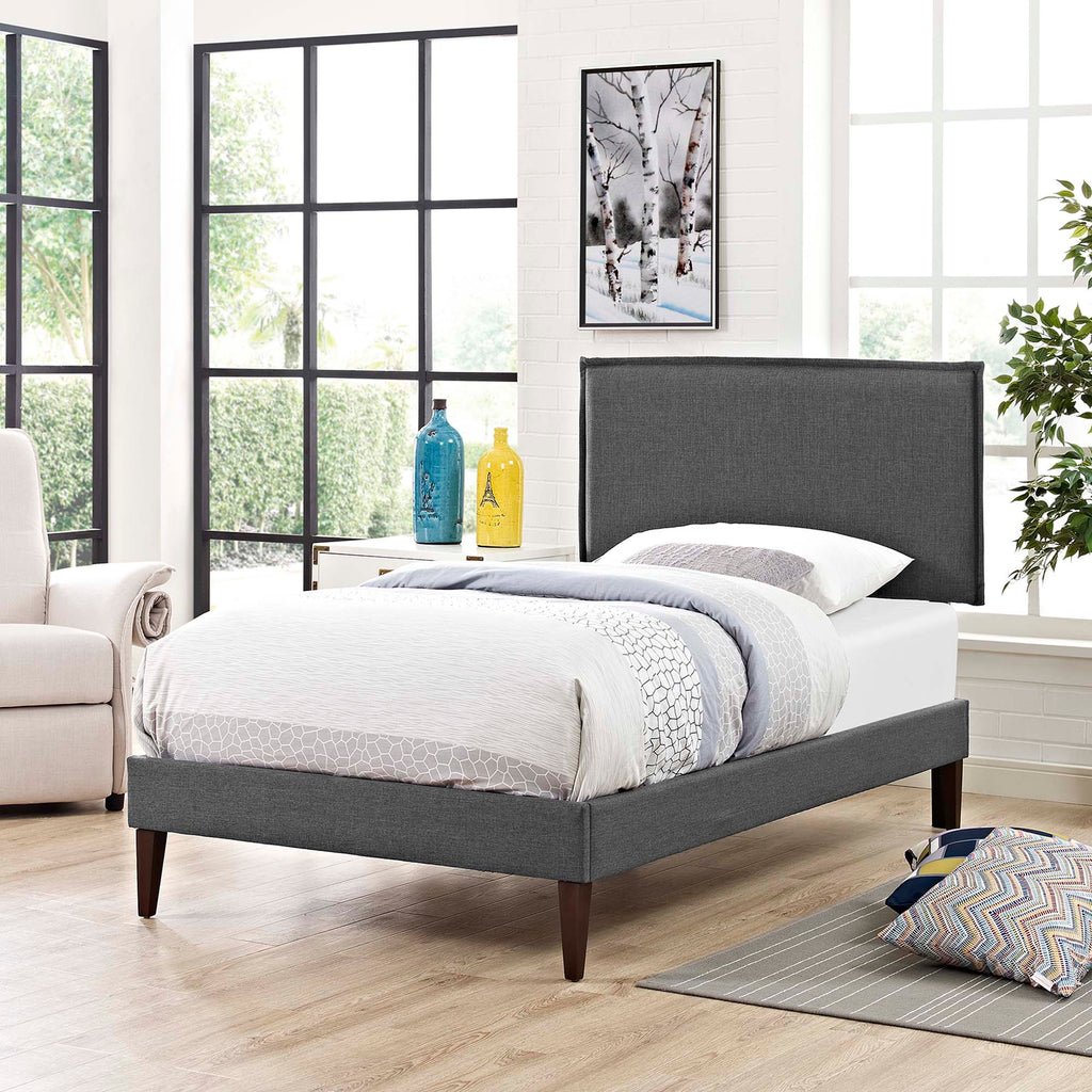 Amaris Fabric Twin Platform Bed with Squared Tapered Legs - Gray