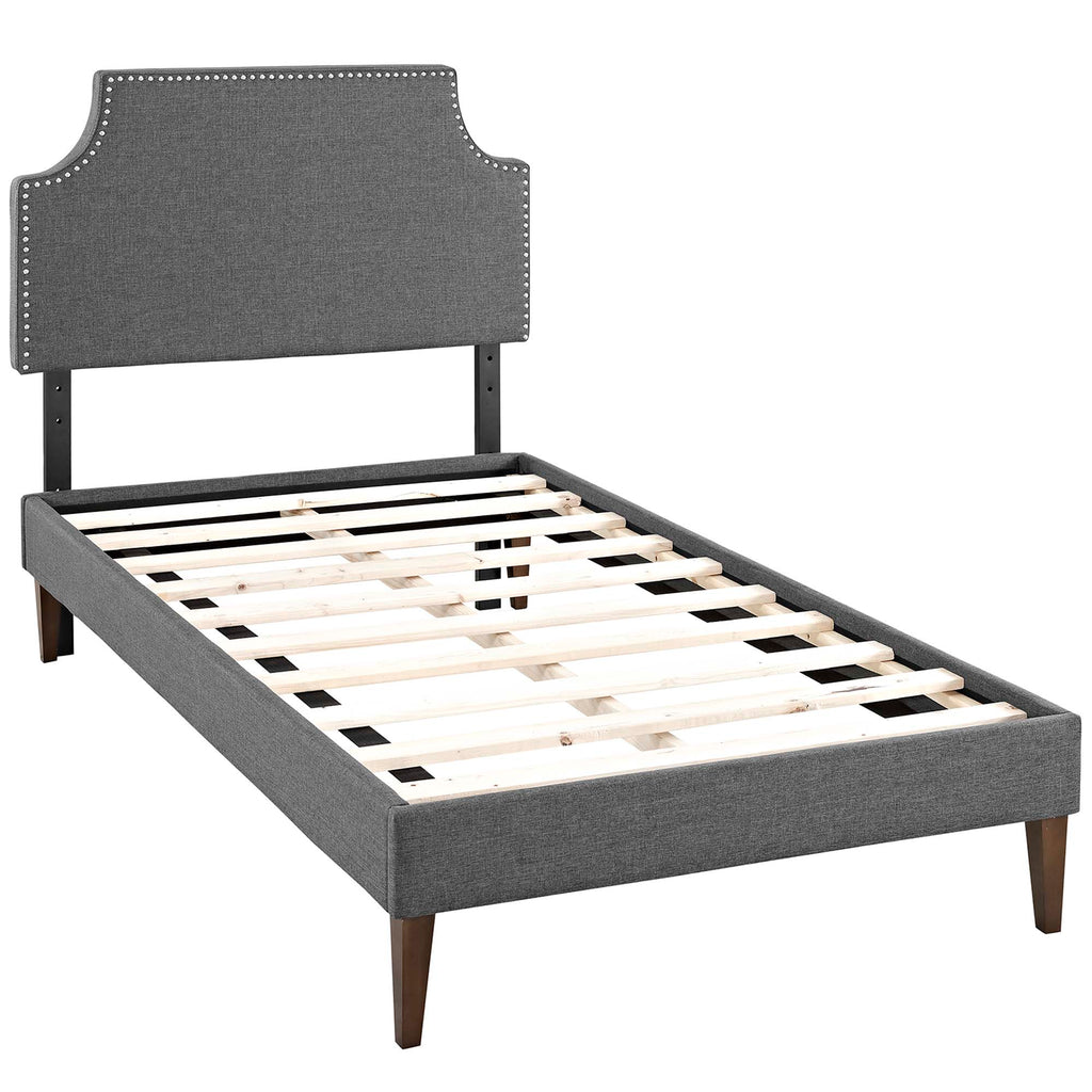 Corene Fabric Twin Platform Bed with Squared Tapered Legs - Gray