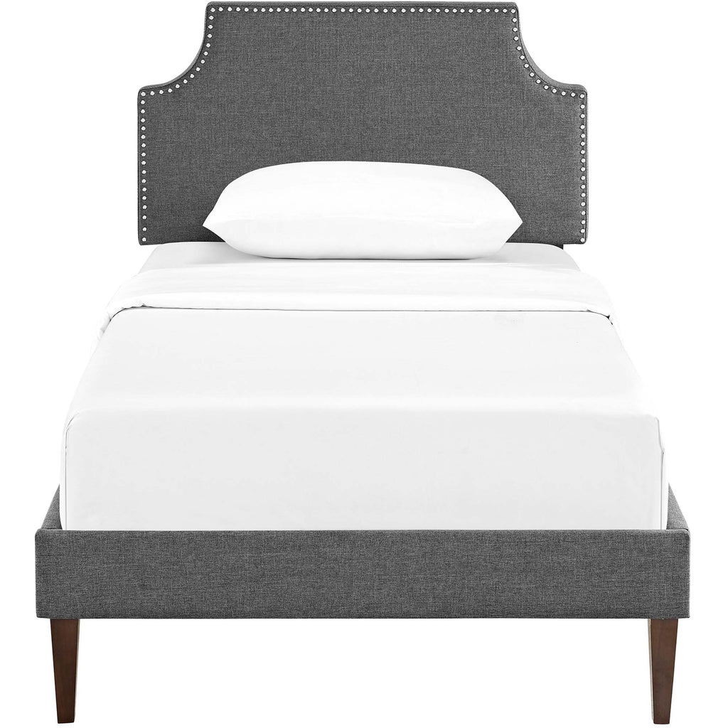 Corene Fabric Twin Platform Bed with Squared Tapered Legs - Gray