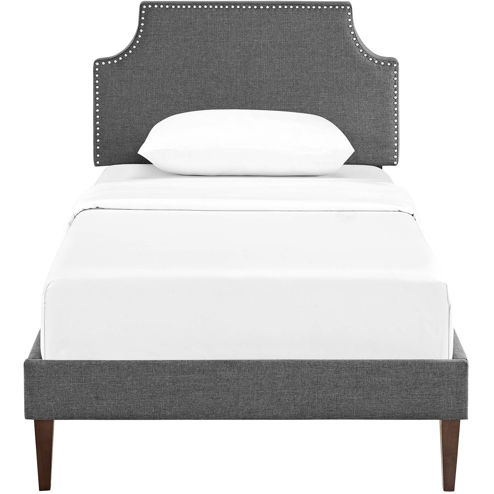 Corene Fabric Twin Platform Bed with Squared Tapered Legs - Gray