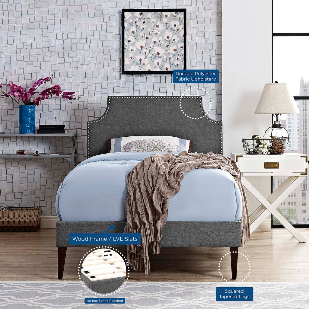 Corene Fabric Twin Platform Bed with Squared Tapered Legs - Gray