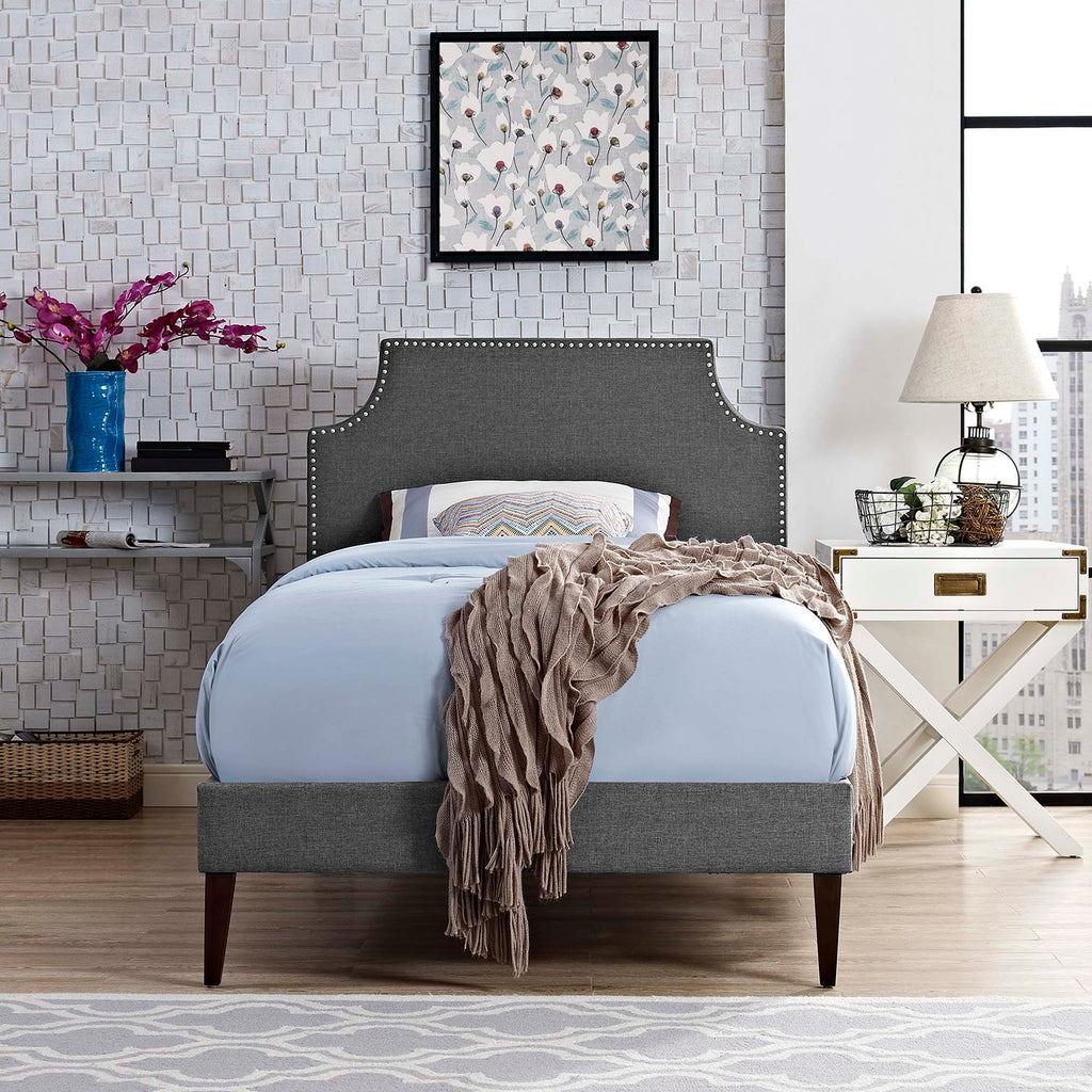 Corene Fabric Twin Platform Bed with Squared Tapered Legs - Gray