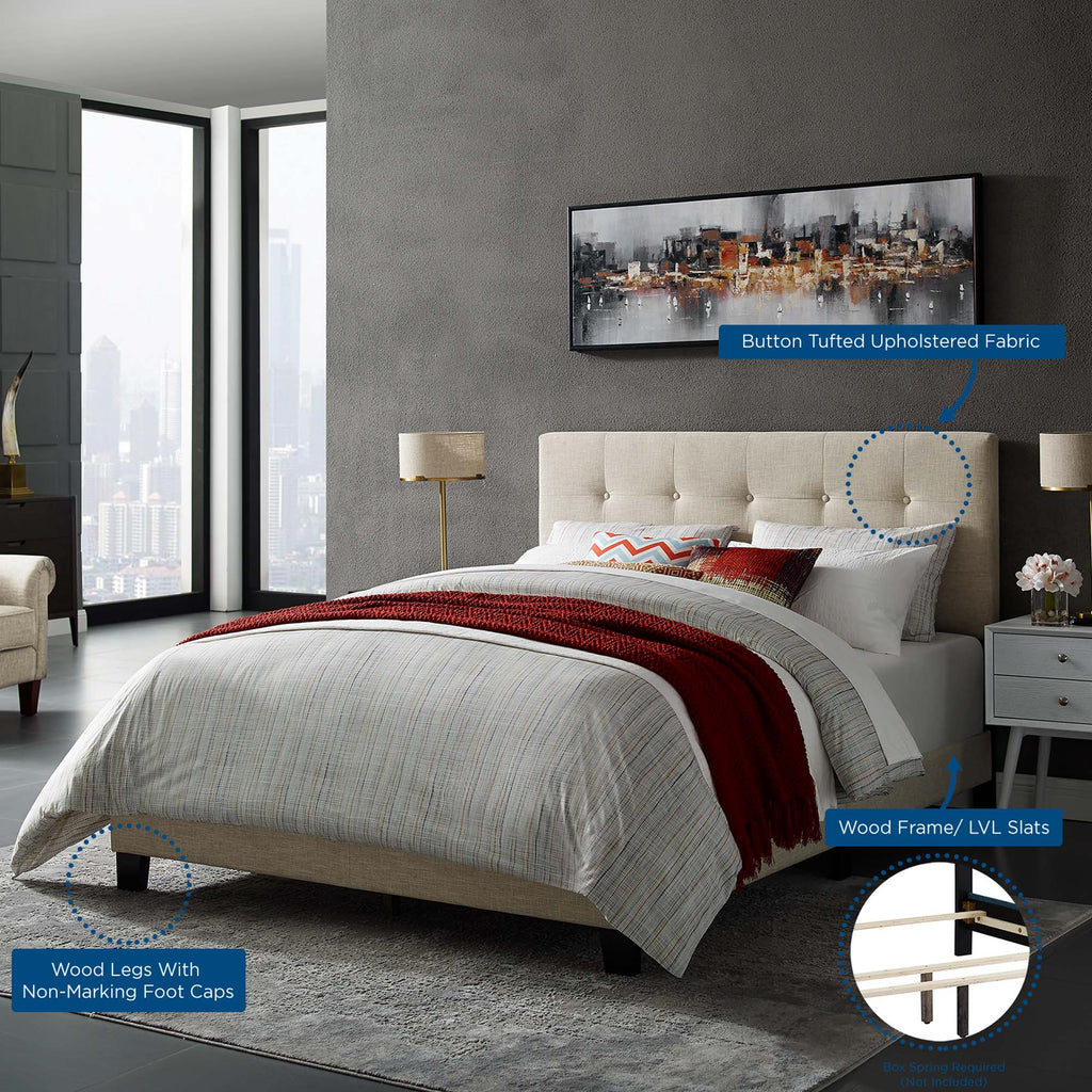 Amira Upholstered Fabric Queen Bed - Beige