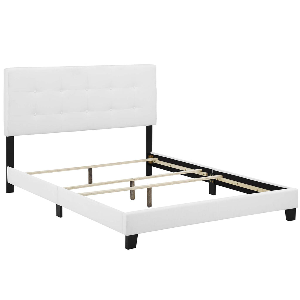Amira Upholstered Fabric Queen Bed - White