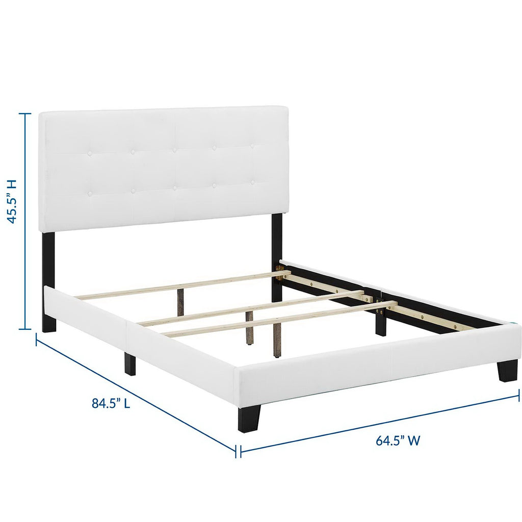 Amira Upholstered Fabric Queen Bed - White