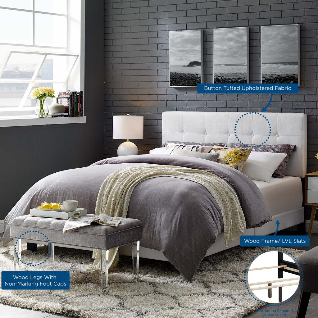 Amira Upholstered Fabric Queen Bed - White