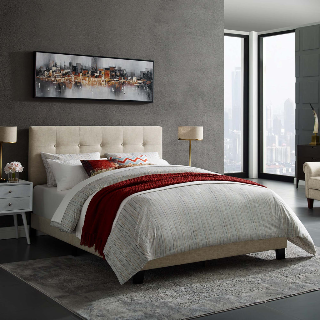 Amira Upholstered Fabric King Bed - Beige