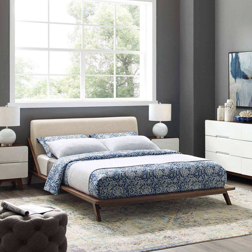 Luella Upholstered Fabric Queen Platform Bed - Walnut Beige
