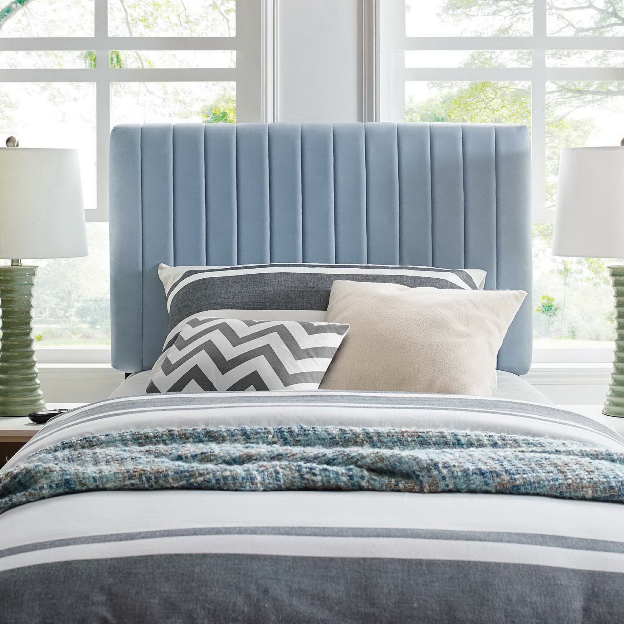 Keira Performance Velvet Twin Headboard - Light Blue