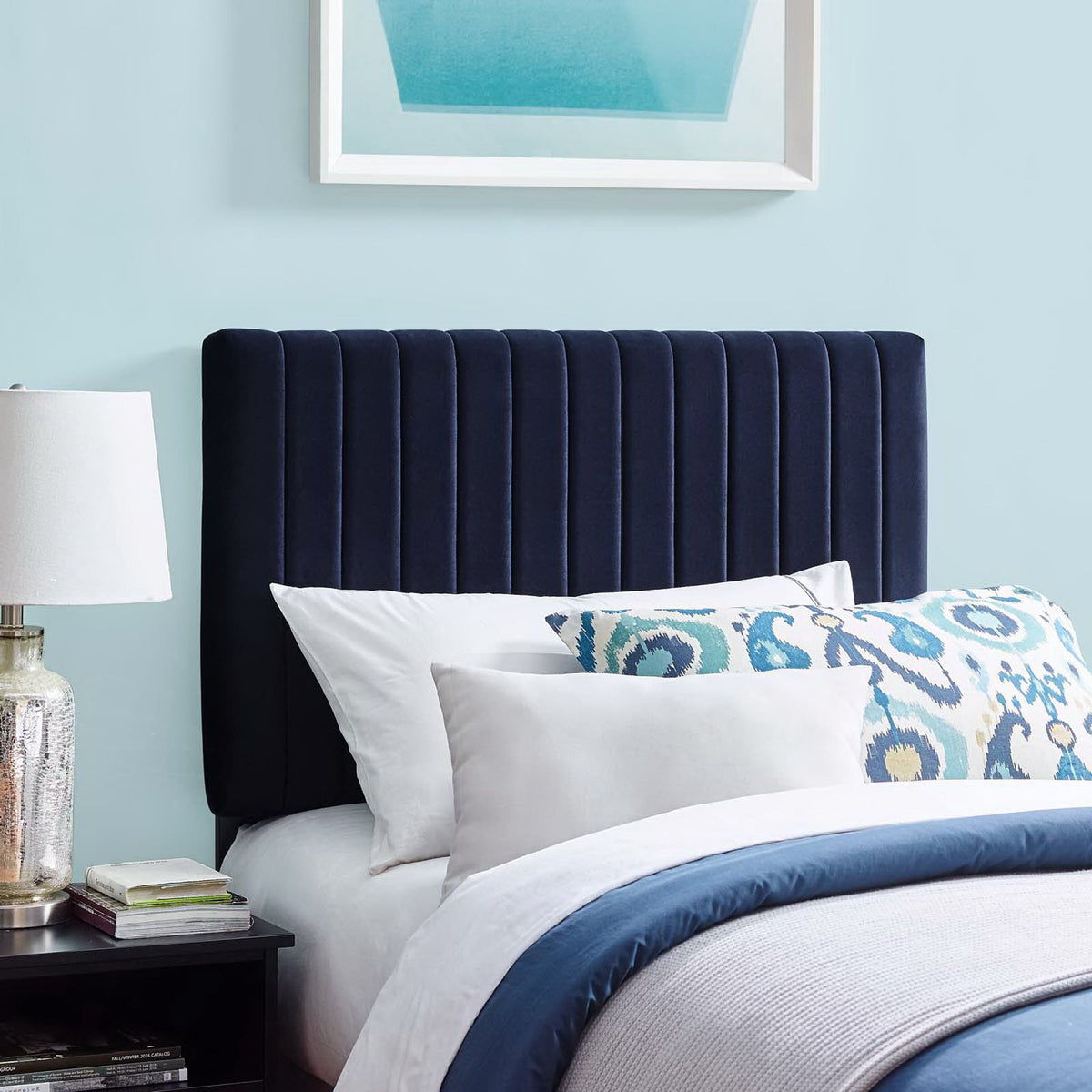 Keira Performance Velvet Twin Headboard - Midnight Blue