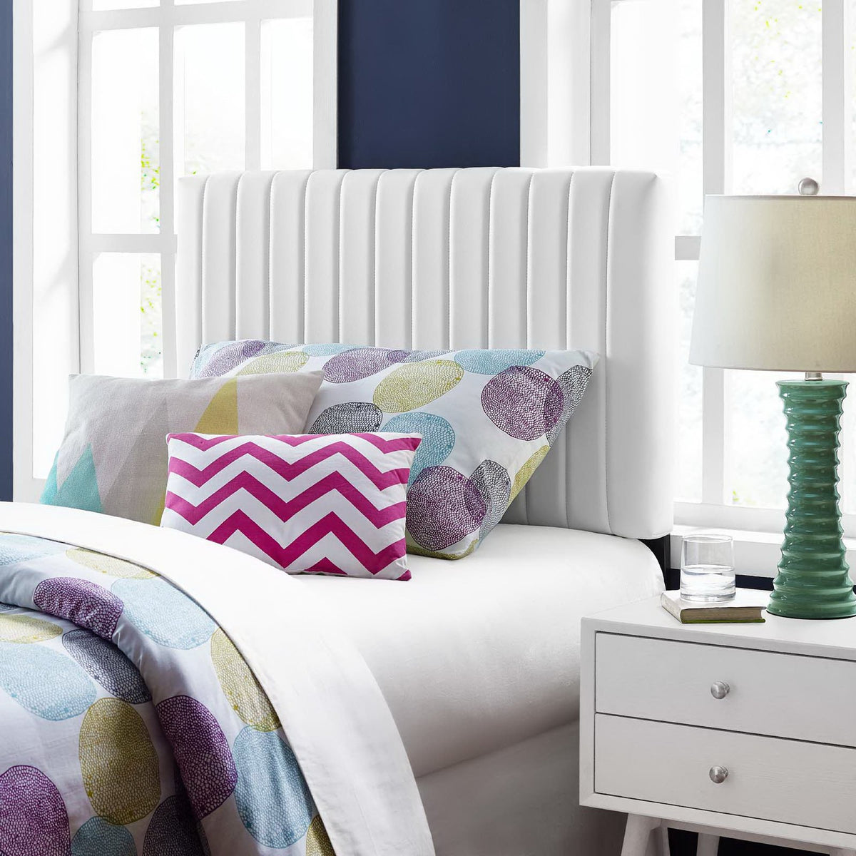 Keira Faux Leather Twin Headboard - White