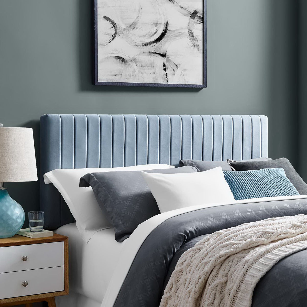 Keira Performance Velvet Full / Queen Headboard - Light Blue