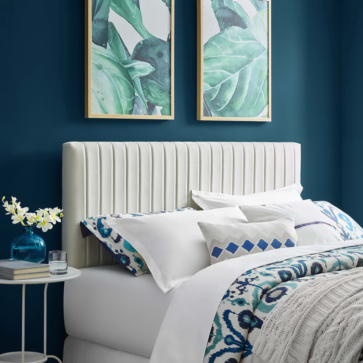 Keira Performance Velvet King/California King Headboard - Ivory