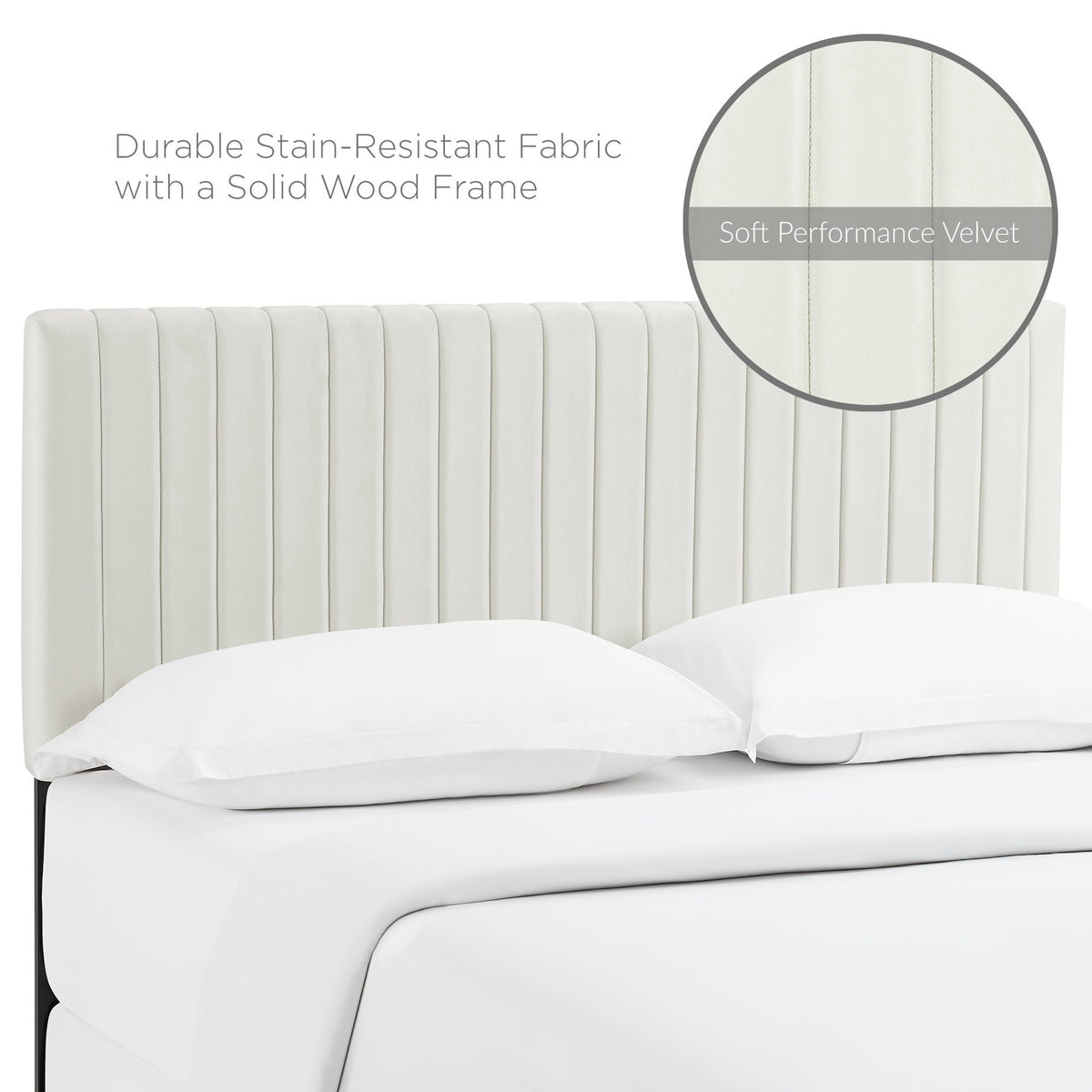 Keira Performance Velvet King/California King Headboard - Ivory