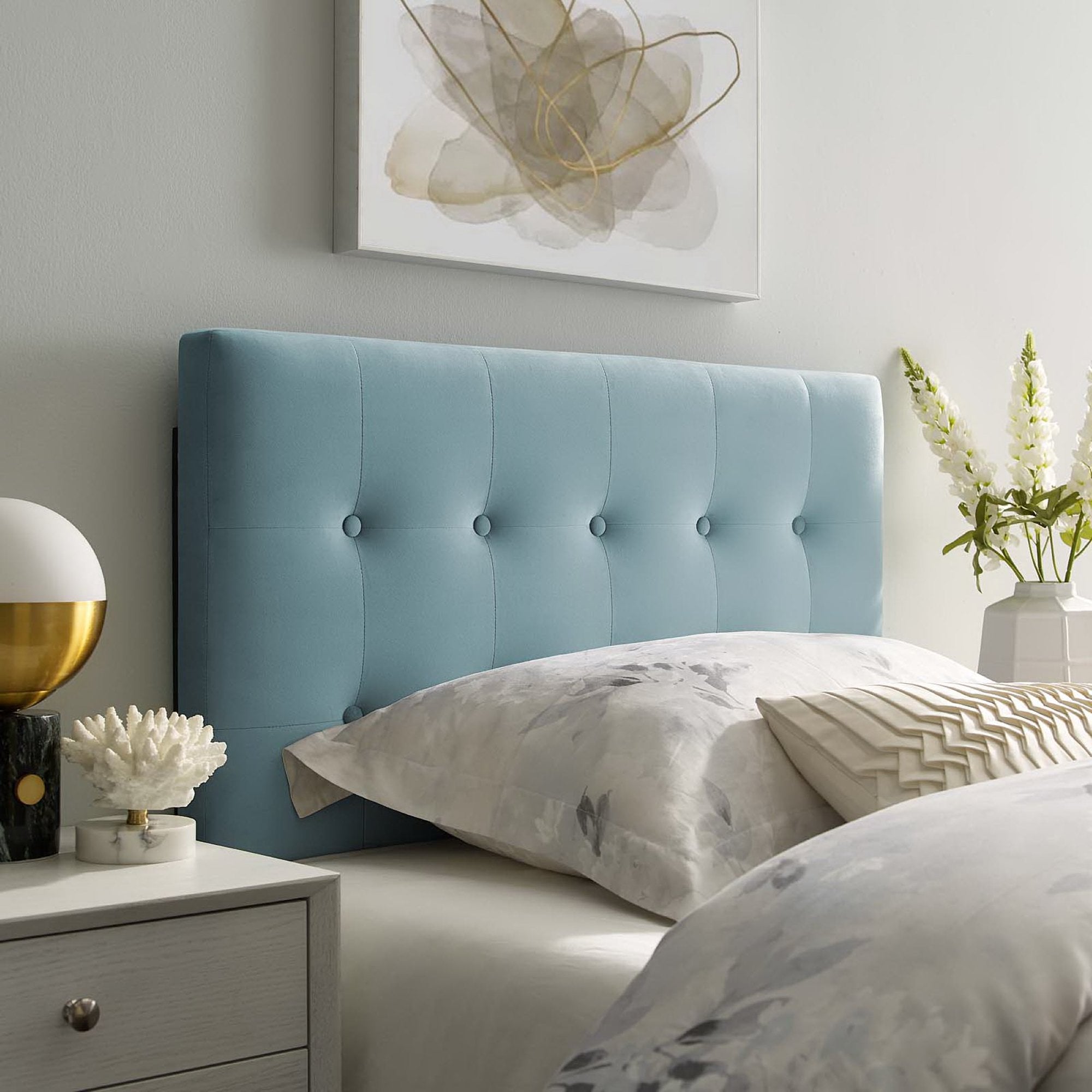 Emily Biscuit Tufted Performance Velvet Twin Headboard - Light Blue