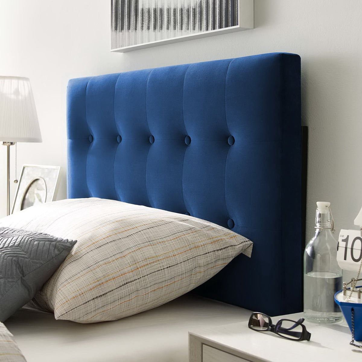 Emily Biscuit Tufted Performance Velvet Twin Headboard - Navy