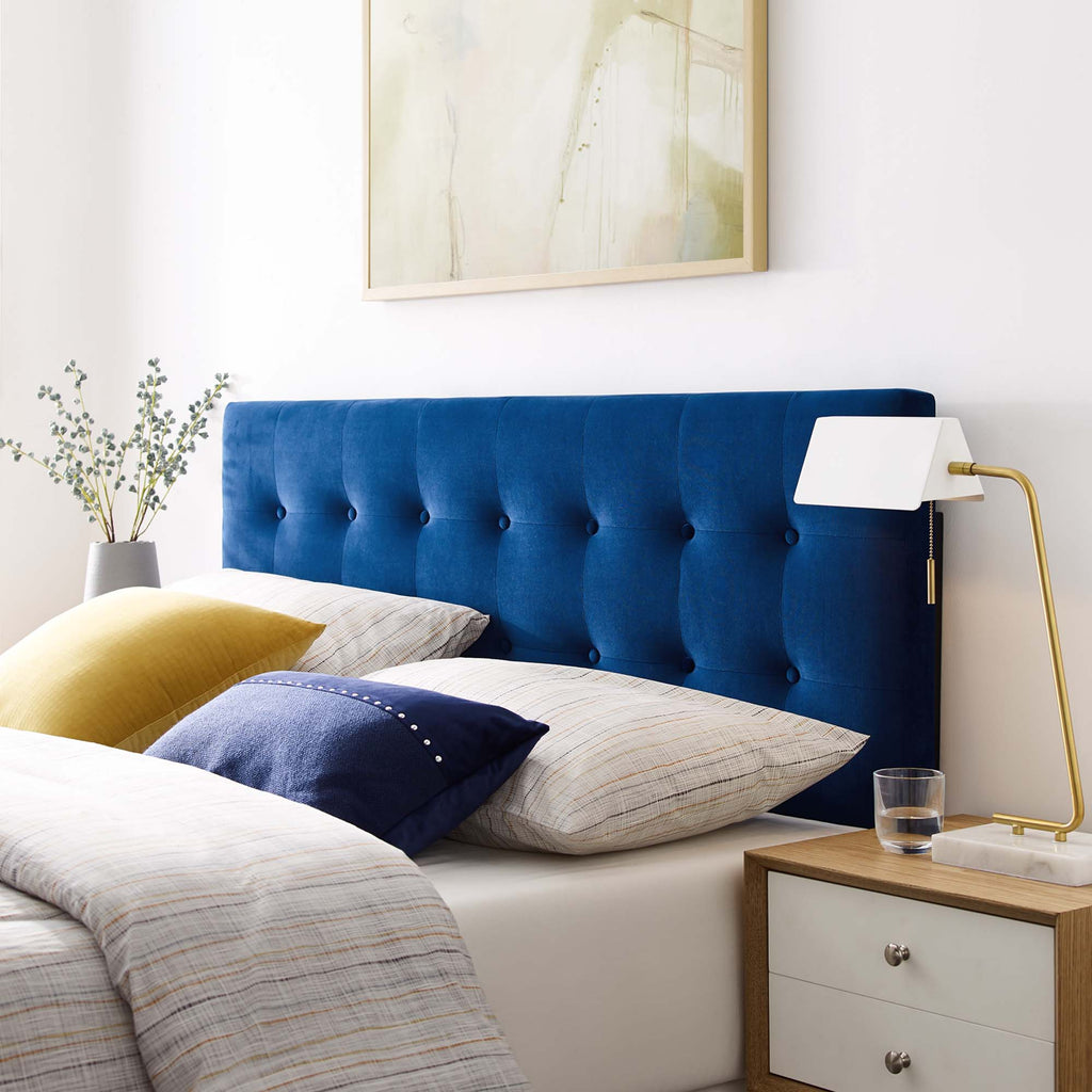 Emily Biscuit Tufted Performance Velvet Full Headboard - Navy