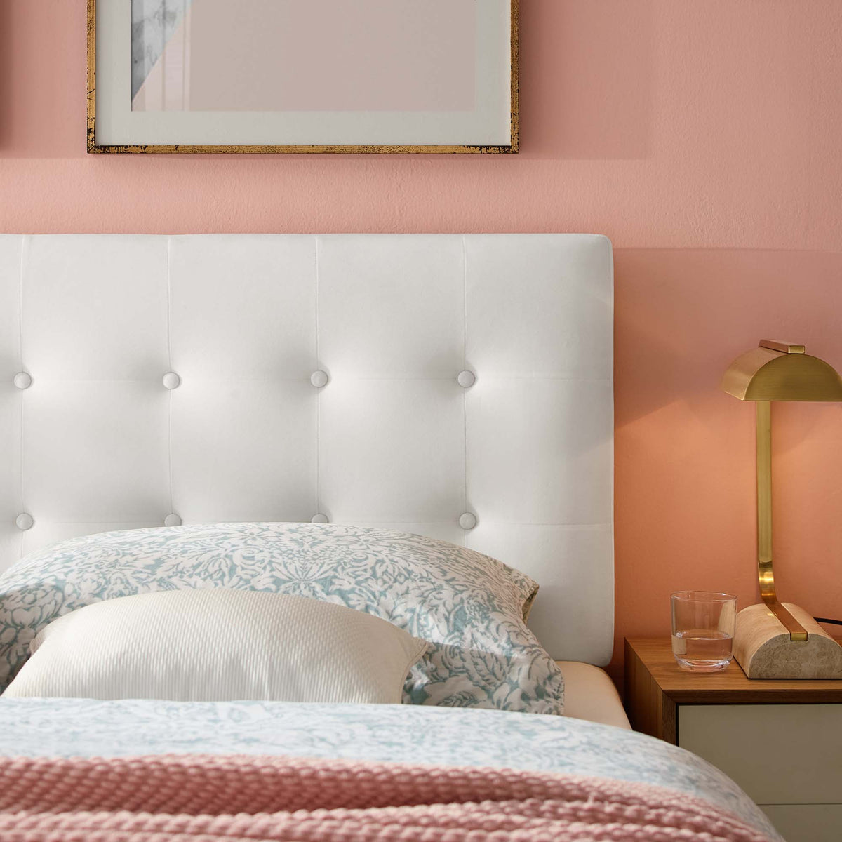 Emily Biscuit Tufted Performance Velvet Full Headboard - White