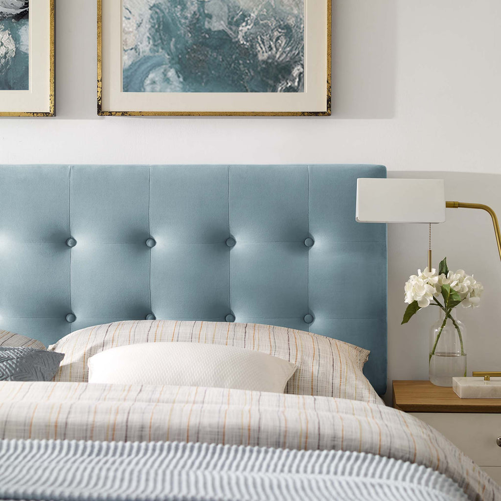 Emily Biscuit Tufted Performance Velvet Queen Headboard - Light Blue