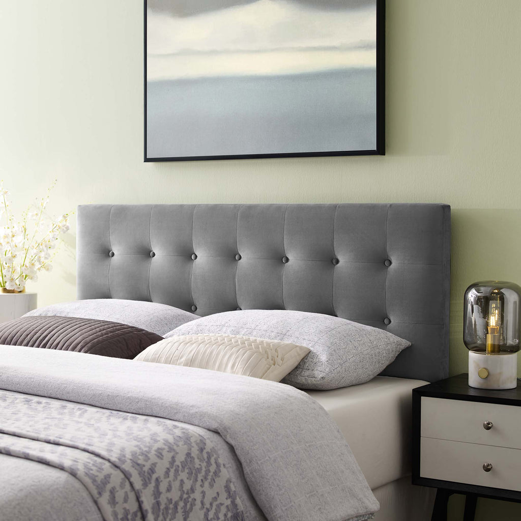 Emily Biscuit Tufted Performance Velvet King Headboard - Gray