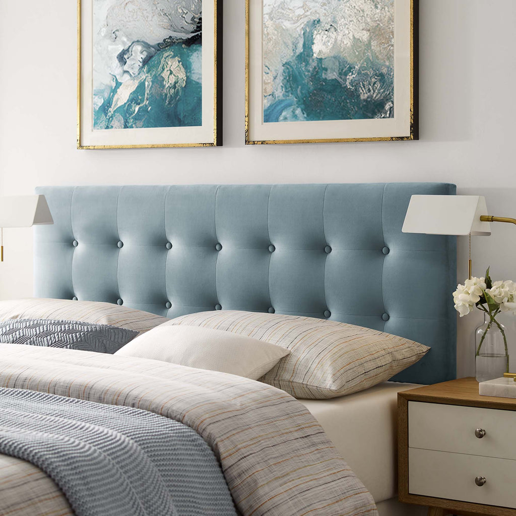 Emily Biscuit Tufted Performance Velvet King Headboard - Light Blue