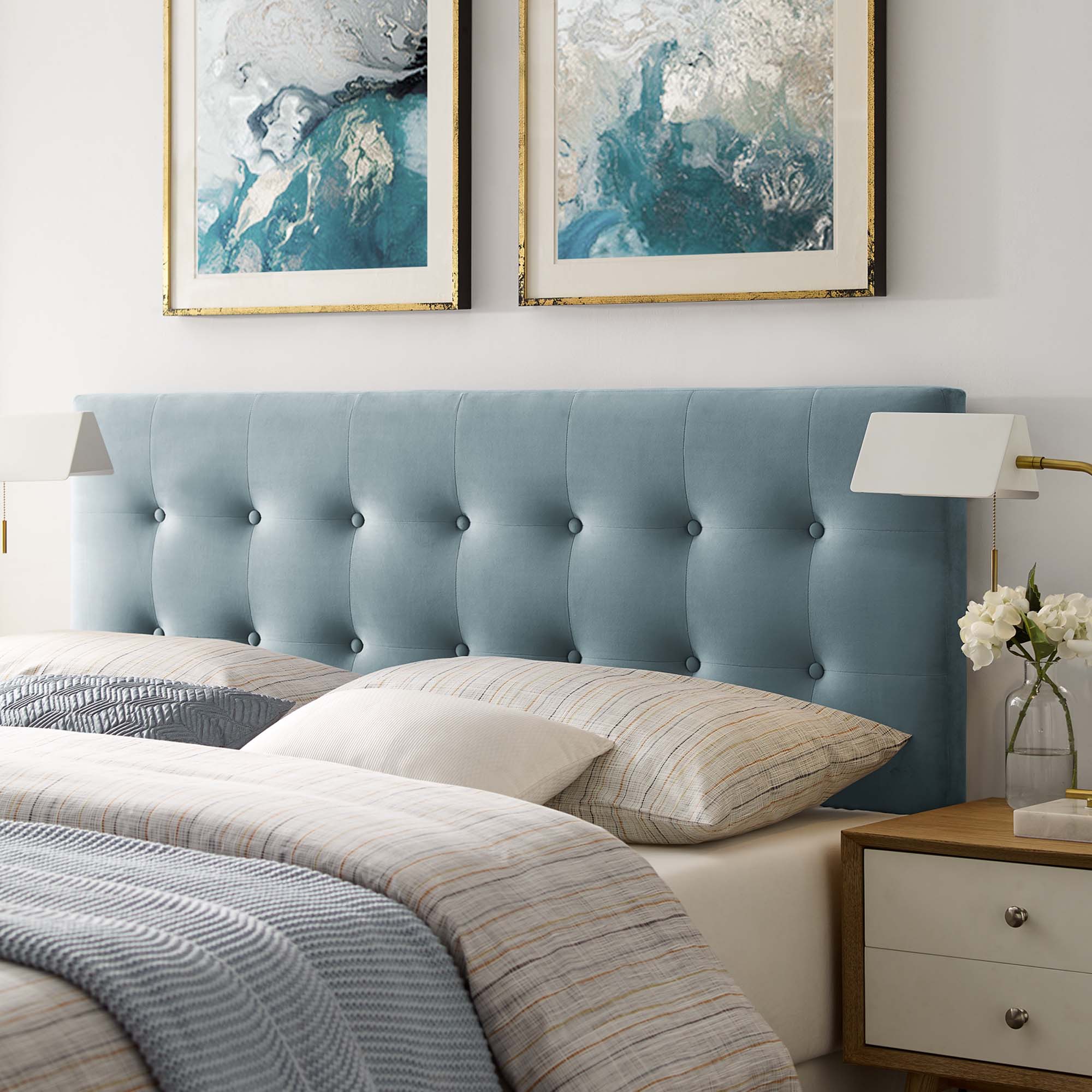 Emily Biscuit Tufted Performance Velvet King Headboard - Light Blue