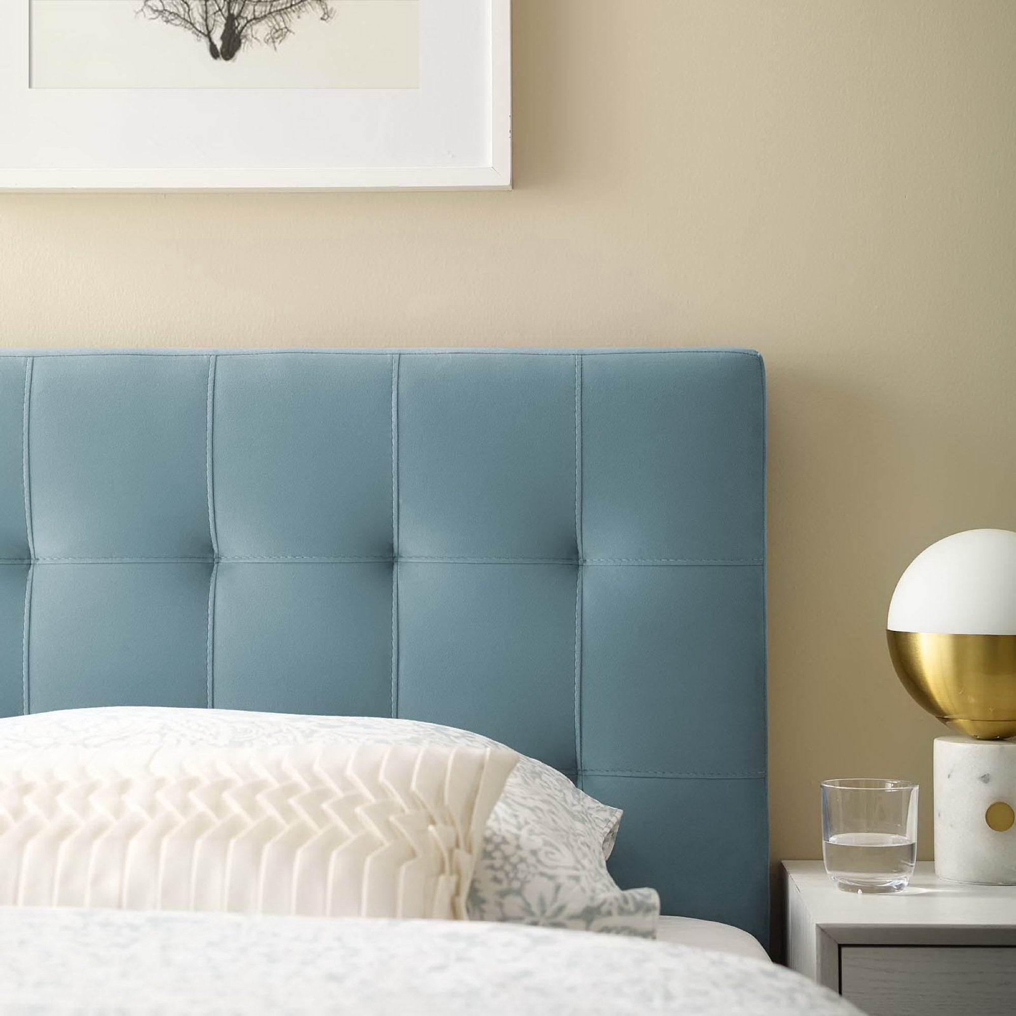 Lily Biscuit Tufted Performance Velvet Twin Headboard - Light Blue