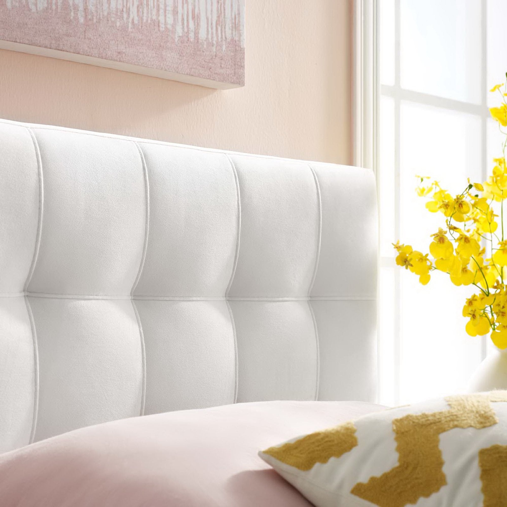 Lily Biscuit Tufted Performance Velvet Twin Headboard - White