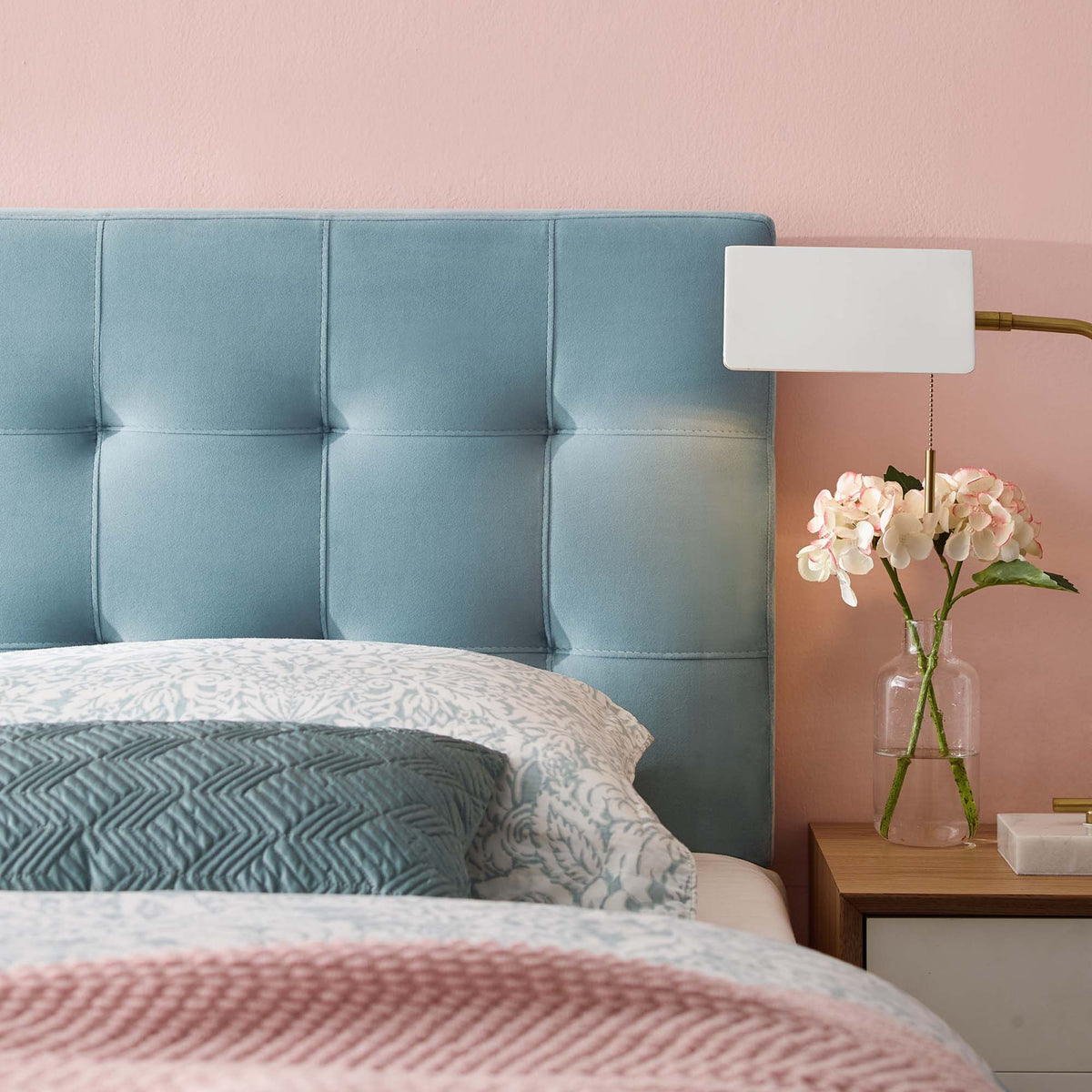 Lily Biscuit Tufted Performance Velvet Queen Headboard - Light Blue
