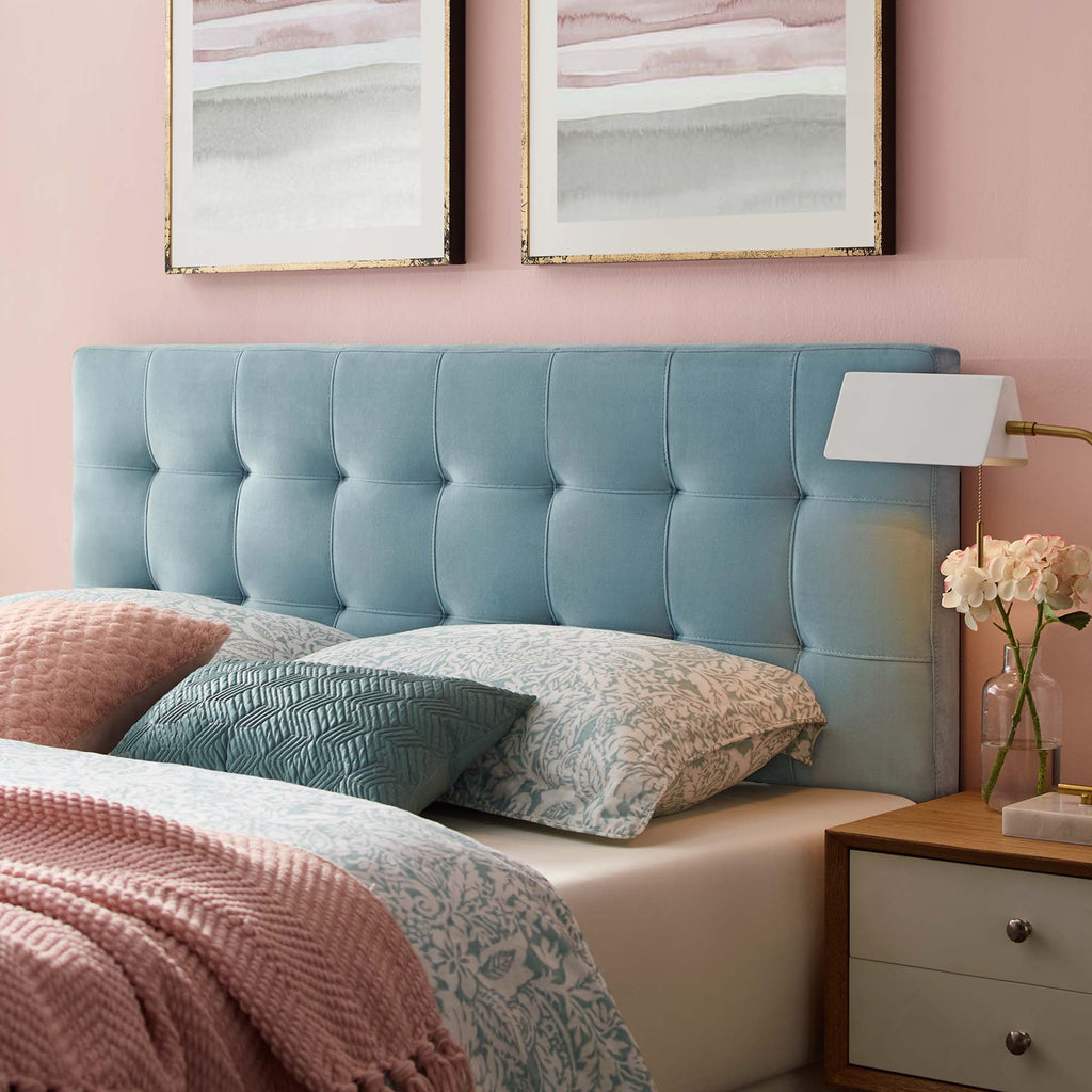 Lily Biscuit Tufted Performance Velvet Queen Headboard - Light Blue
