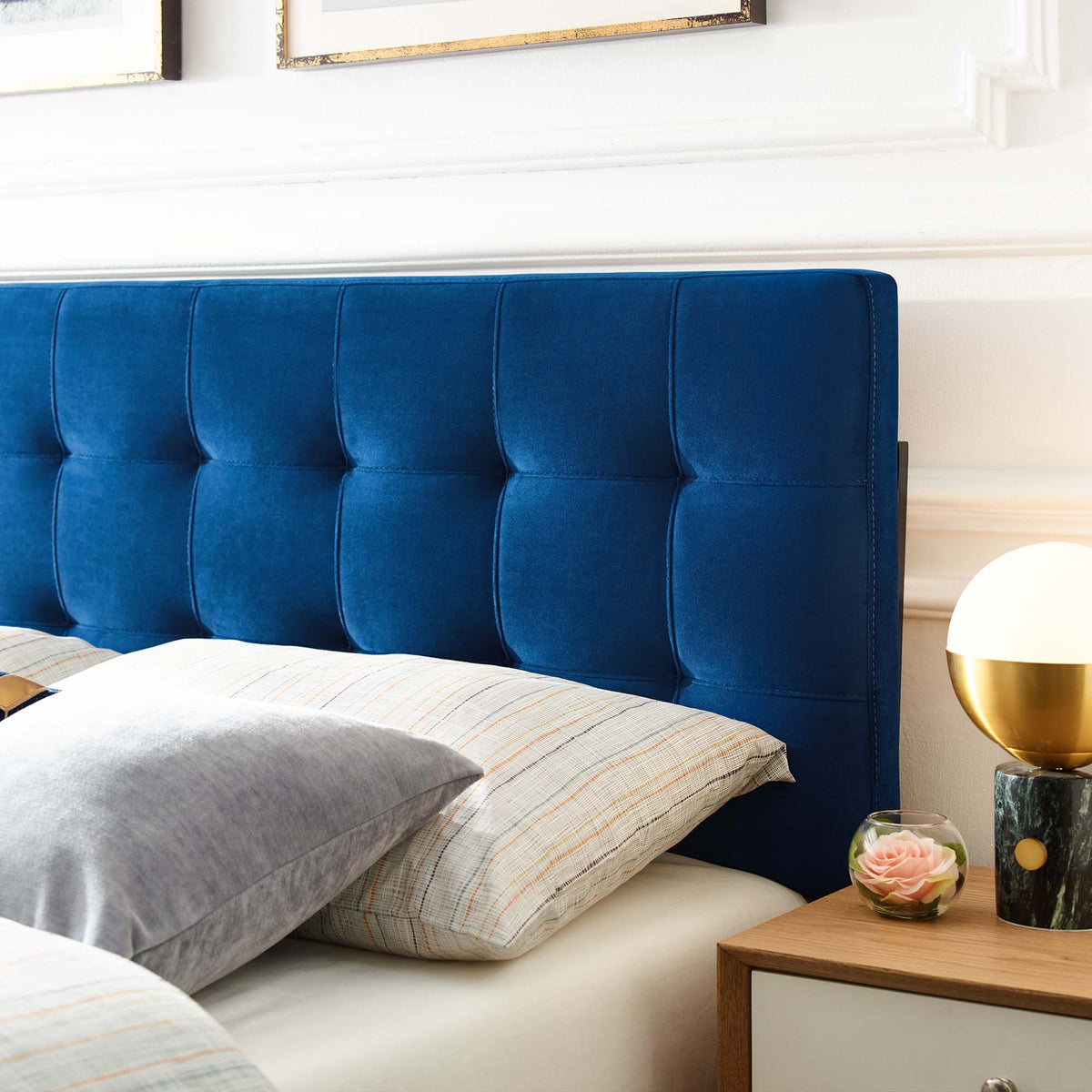 Lily Biscuit Tufted Performance Velvet Queen Headboard - Navy