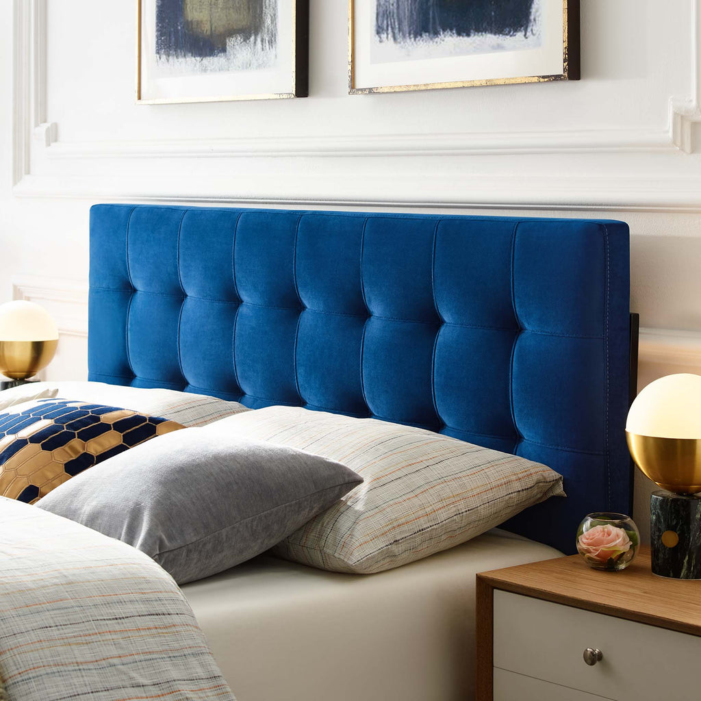 Lily Biscuit Tufted Performance Velvet Queen Headboard - Navy