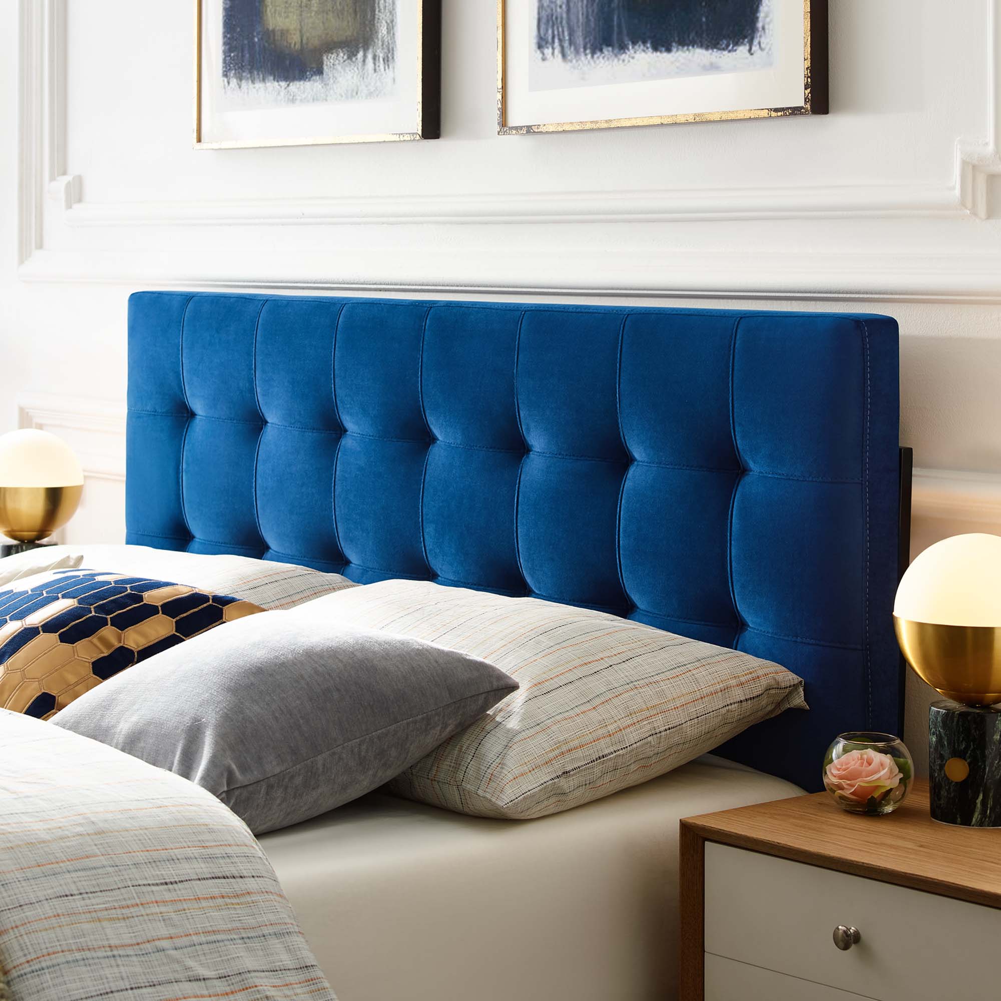 Lily Biscuit Tufted Performance Velvet Queen Headboard - Navy