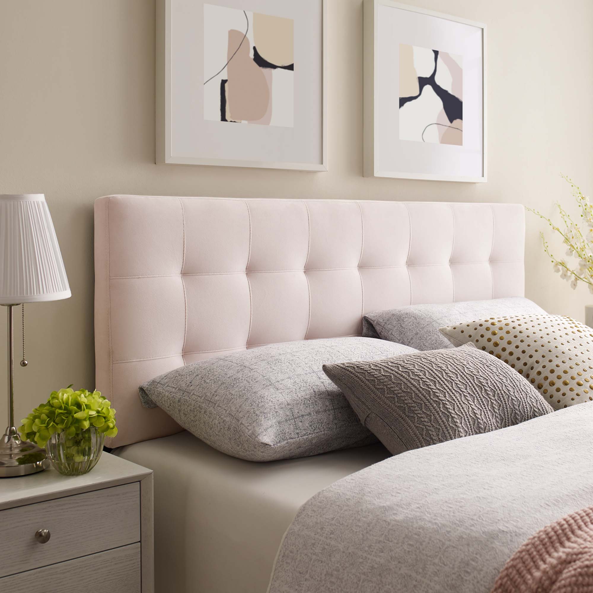 Lily Biscuit Tufted Performance Velvet Queen Headboard - Pink