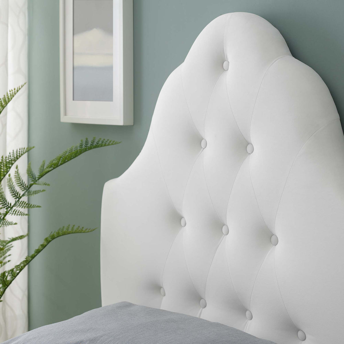 Sovereign Diamond Tufted Performance Velvet Twin Headboard - White