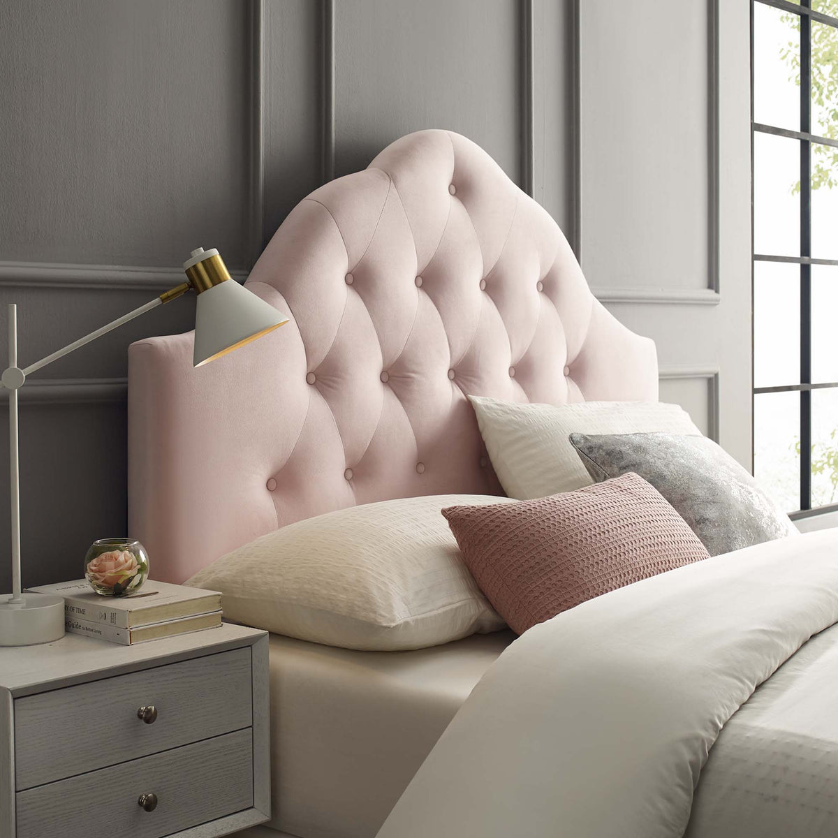 Sovereign Diamond Tufted Performance Velvet Queen Headboard - Pink