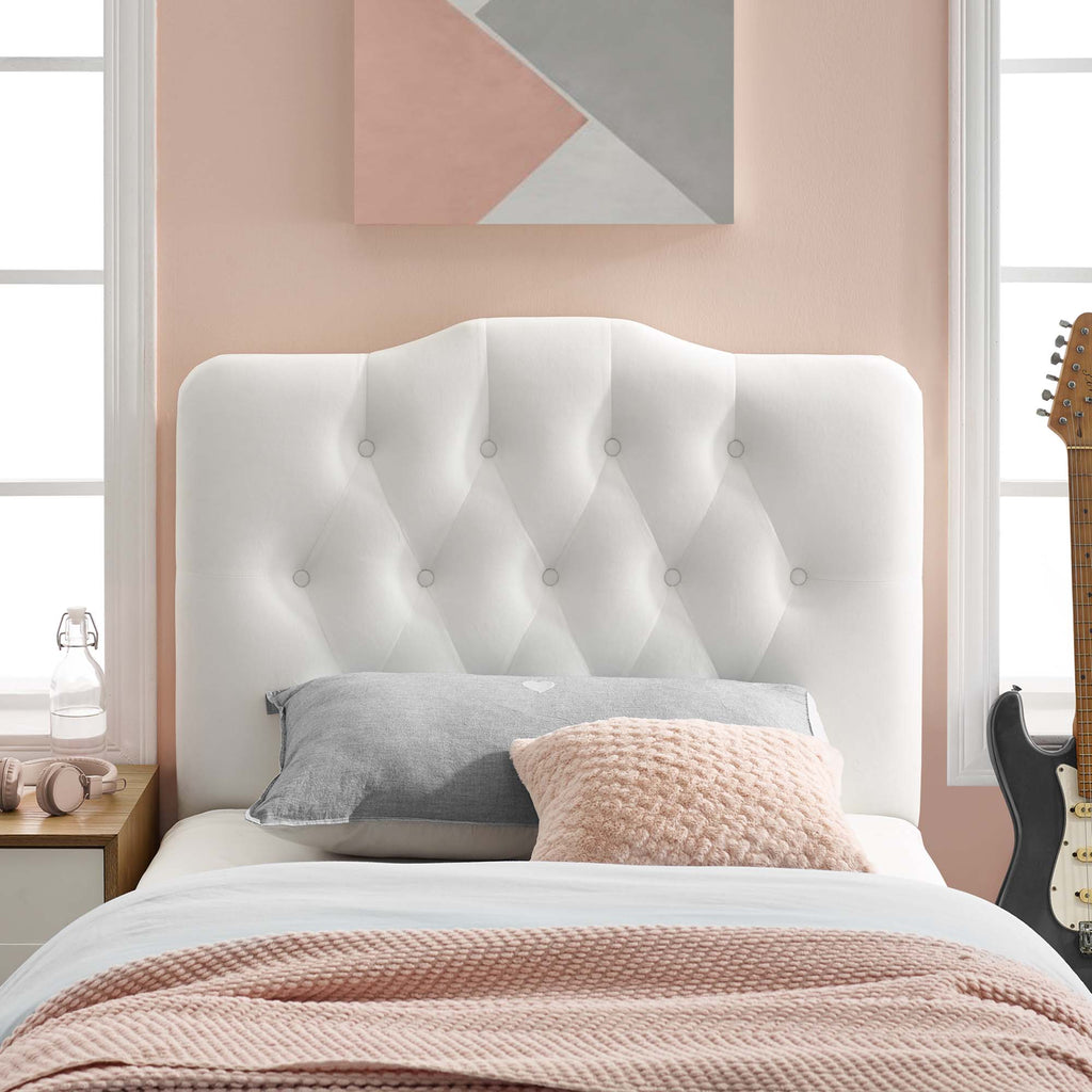 Annabel Diamond Tufted Performance Velvet Twin Headboard - White