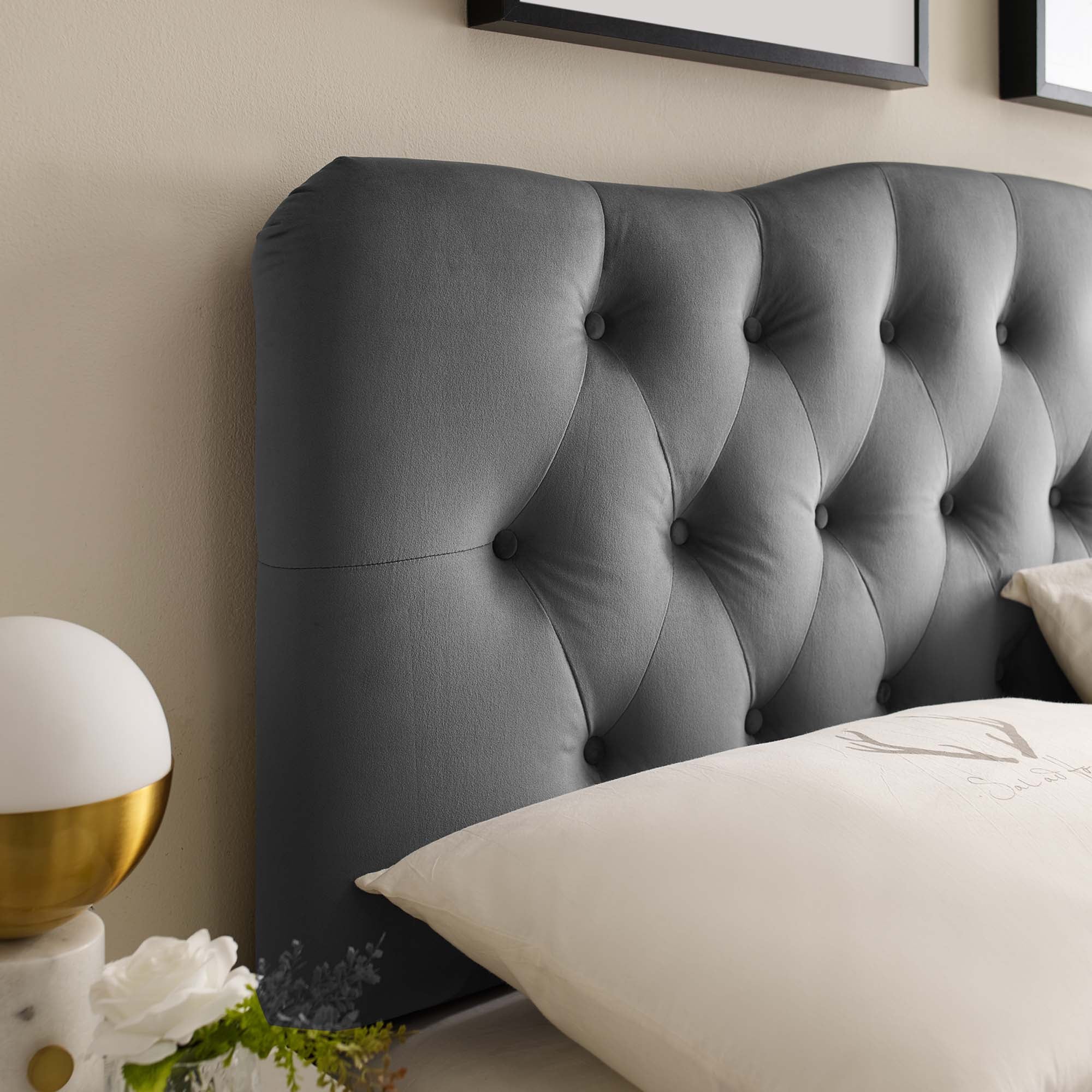 Annabel Diamond Tufted Performance Velvet King Headboard - Gray