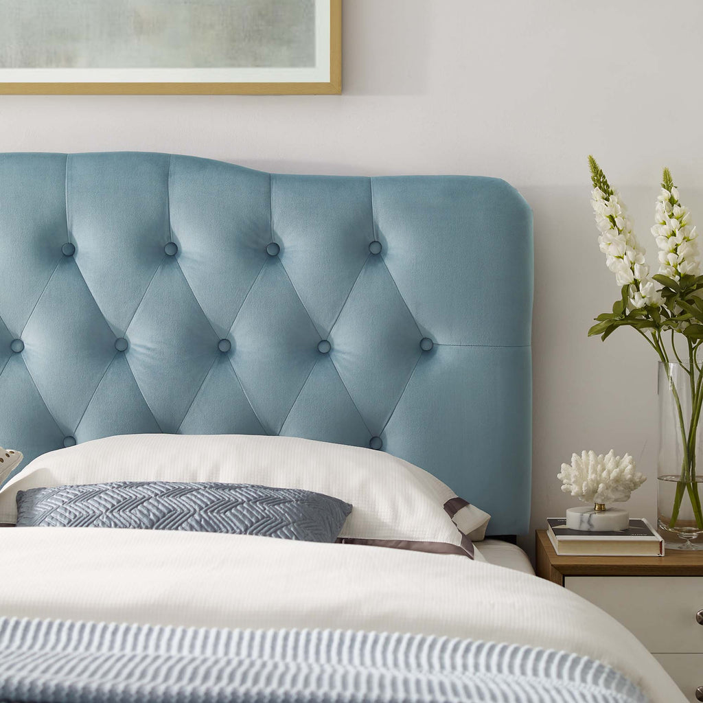 Annabel Diamond Tufted Performance Velvet King Headboard - Light Blue