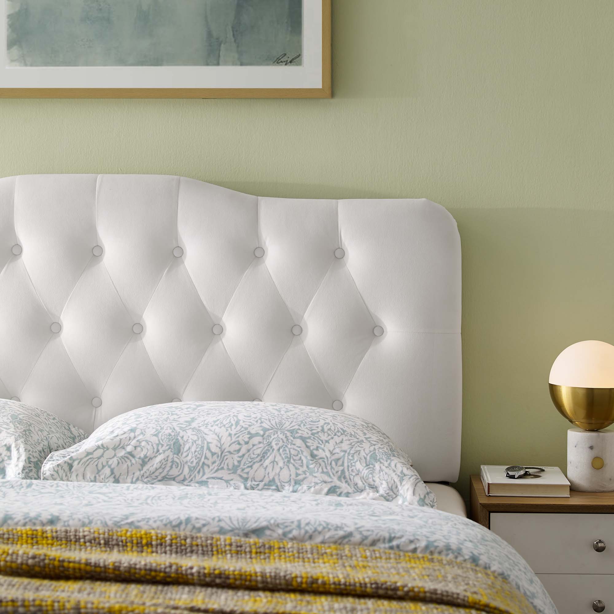Annabel Diamond Tufted Performance Velvet King Headboard - White