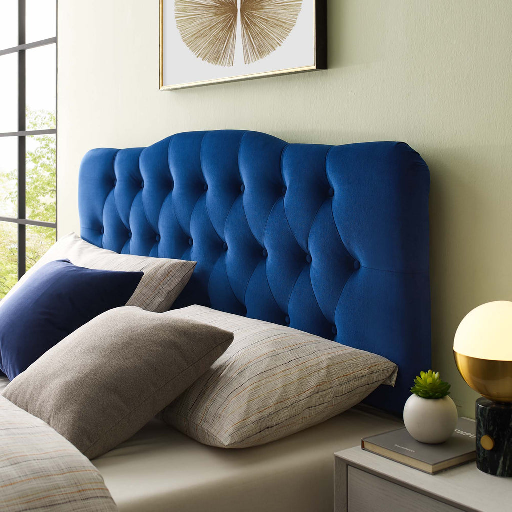 Annabel Diamond Tufted Performance Velvet Queen Headboard - Navy