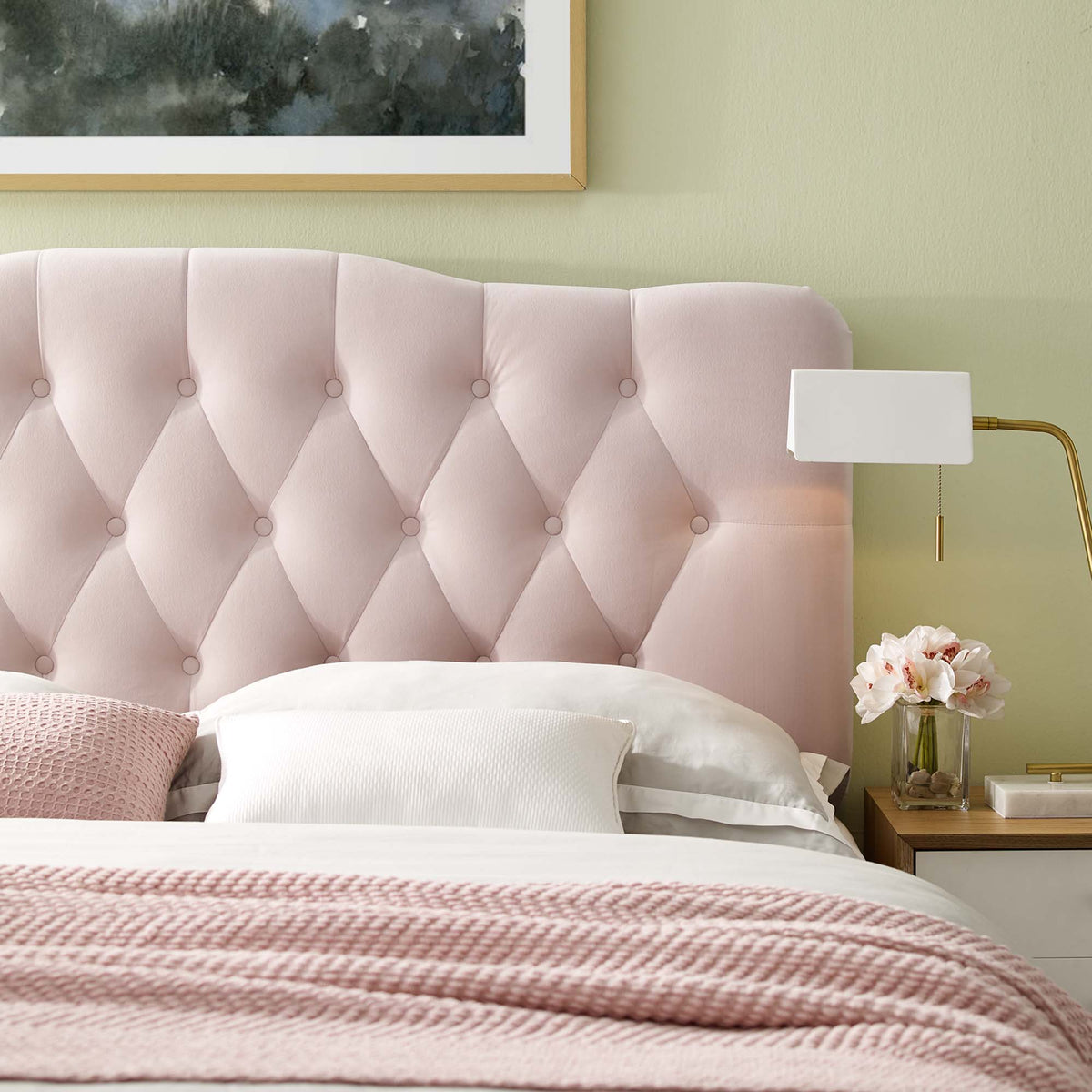 Annabel Diamond Tufted Performance Velvet Queen Headboard - Pink