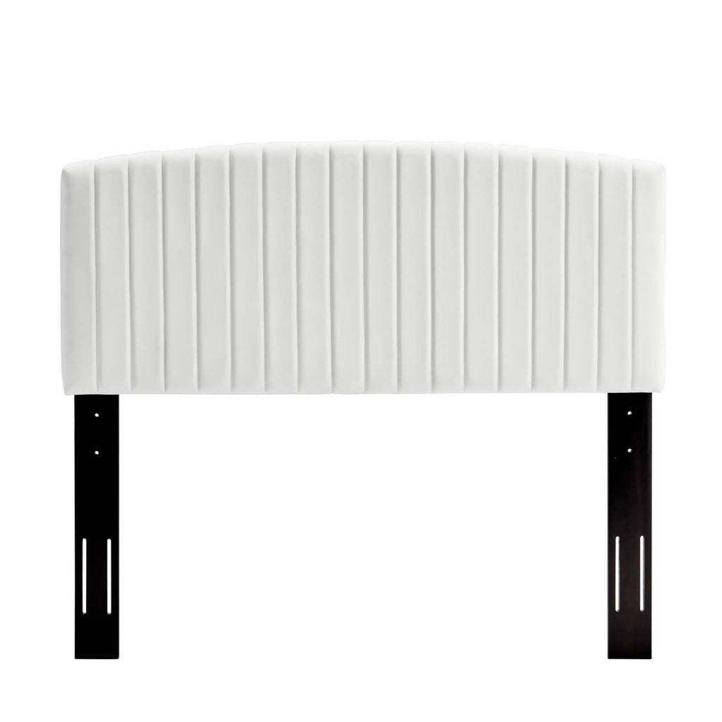 Alessi Tapered Wood Leg Performance Velvet Queen Platform Bed - White