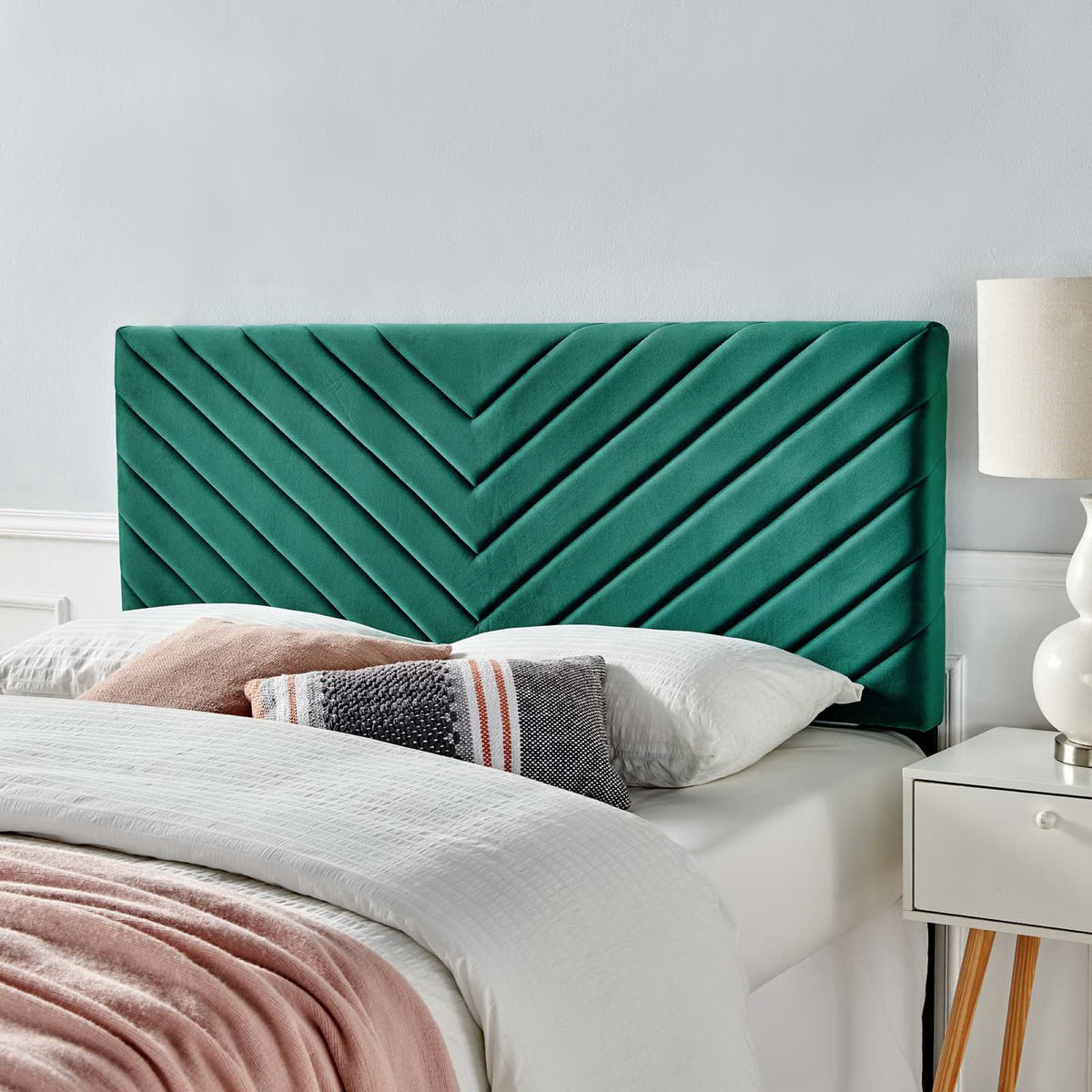 Alyson Angular Channel Tufted Performance Velvet Twin Headboard - Teal
