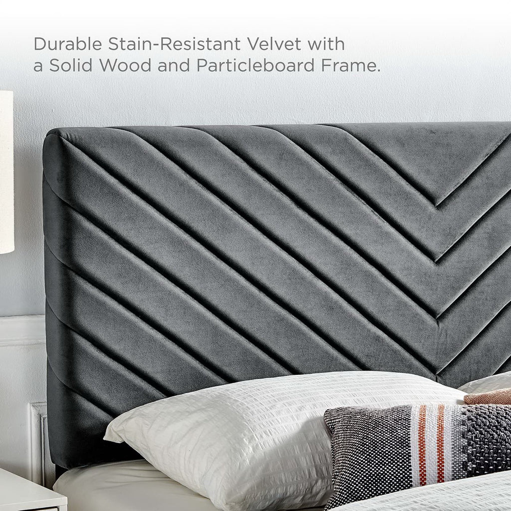 Alyson Angular Channel Tufted Performance Velvet Full / Queen Headboard - Charcoal