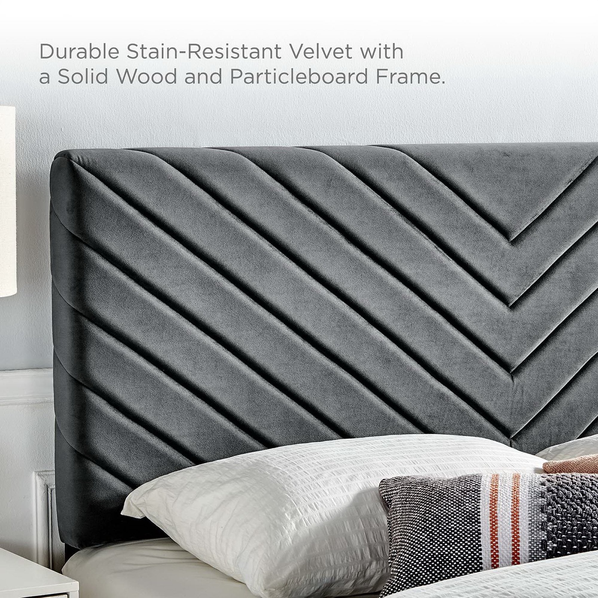 Alyson Angular Channel Tufted Performance Velvet Full / Queen Headboard - Charcoal