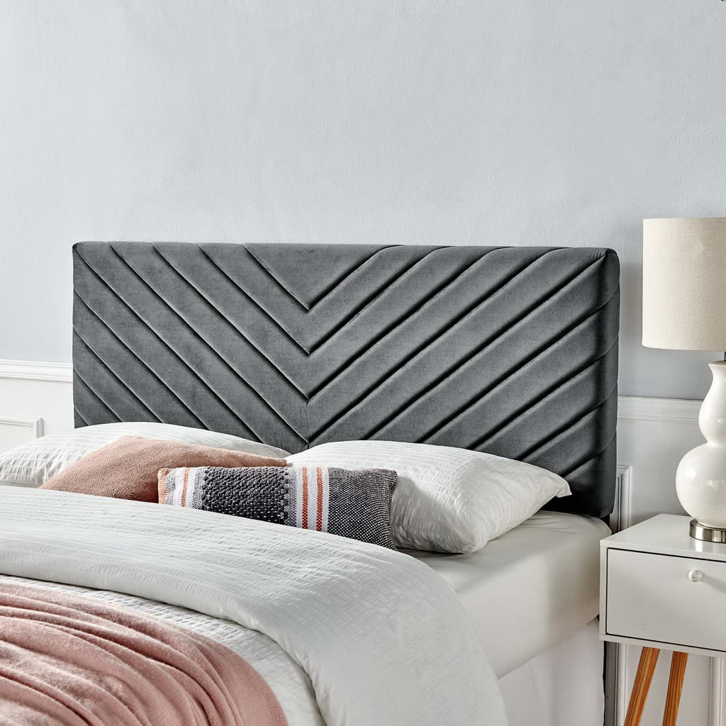 Alyson Angular Channel Tufted Performance Velvet Full / Queen Headboard - Charcoal