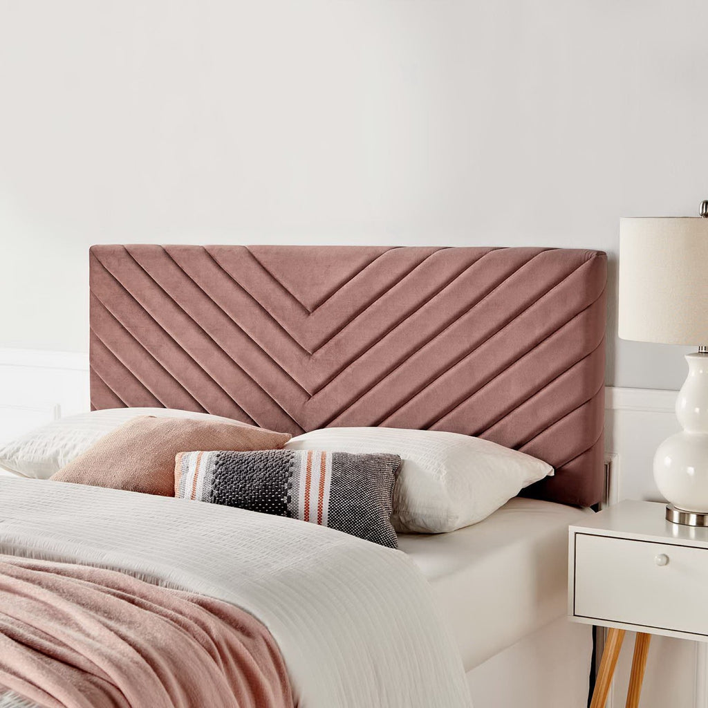 Alyson Angular Channel Tufted Performance Velvet Full / Queen Headboard - Dusty Rose