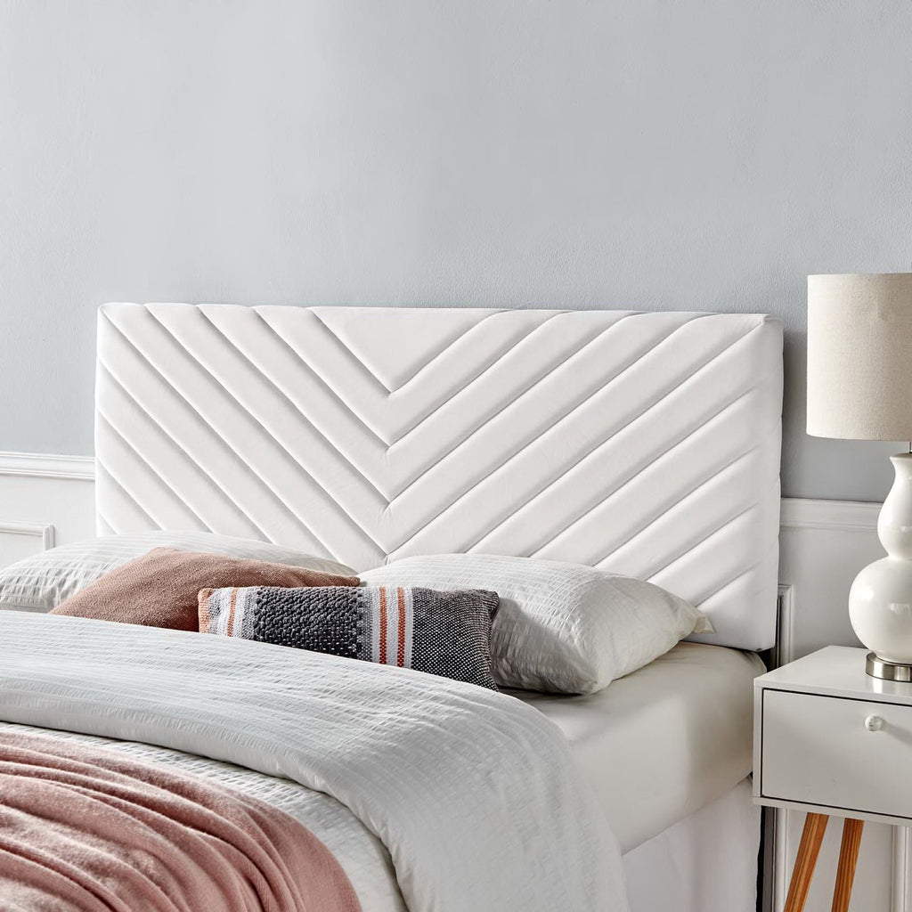 Alyson Angular Channel Tufted Performance Velvet Full / Queen Headboard - White