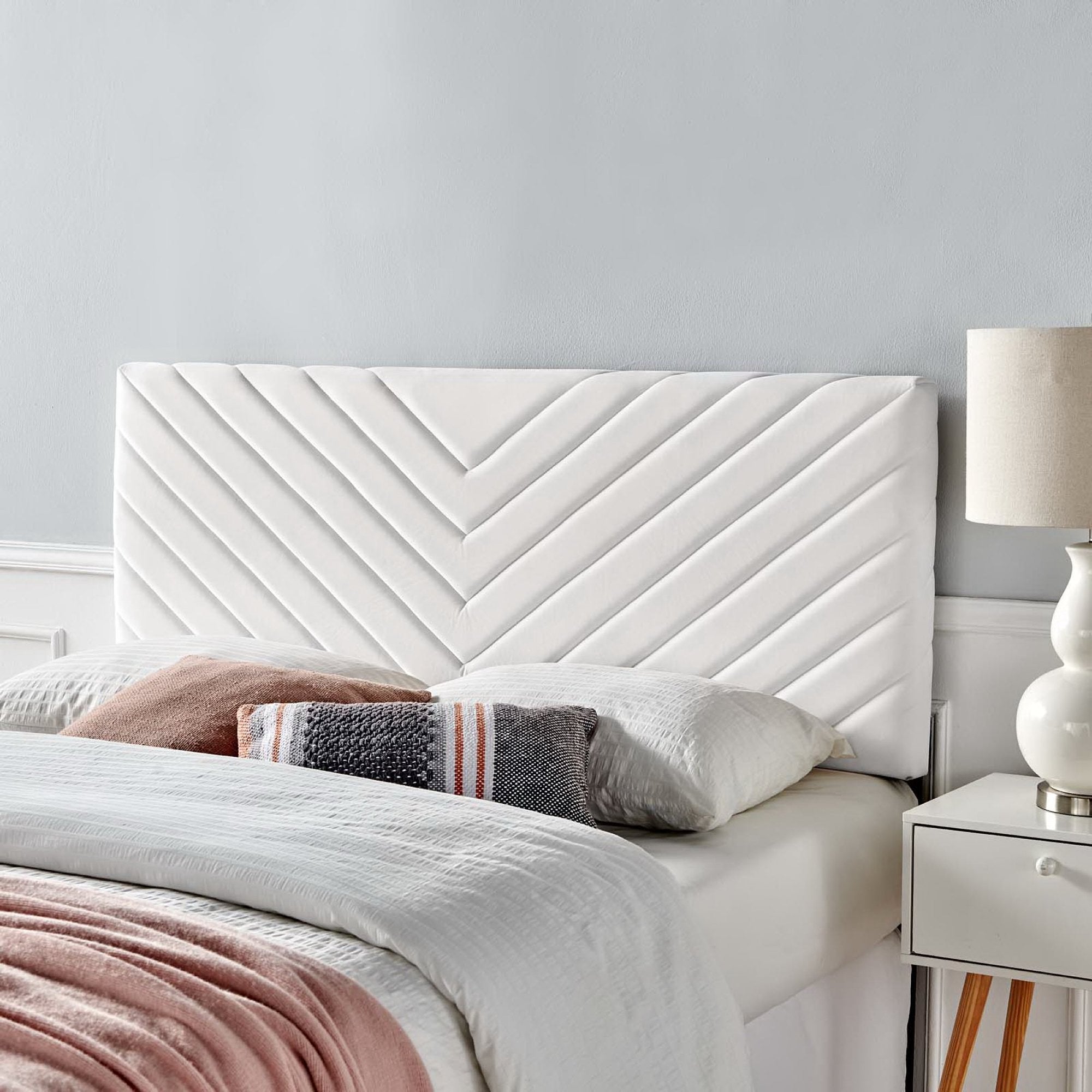 Alyson Angular Channel Tufted Performance Velvet Full / Queen Headboard - White